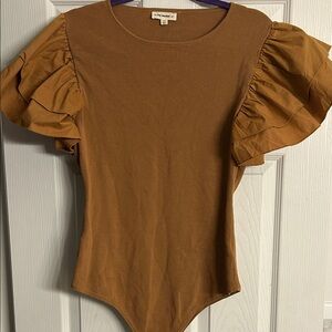 ee:some Solid Color Ribbed Bodysuit with Ruffled Sleeves size 1XL
